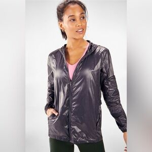 Fabletics Womens XL Iron Gray Kali Run Full Zip Cinched Waist Windbreaker Jacket